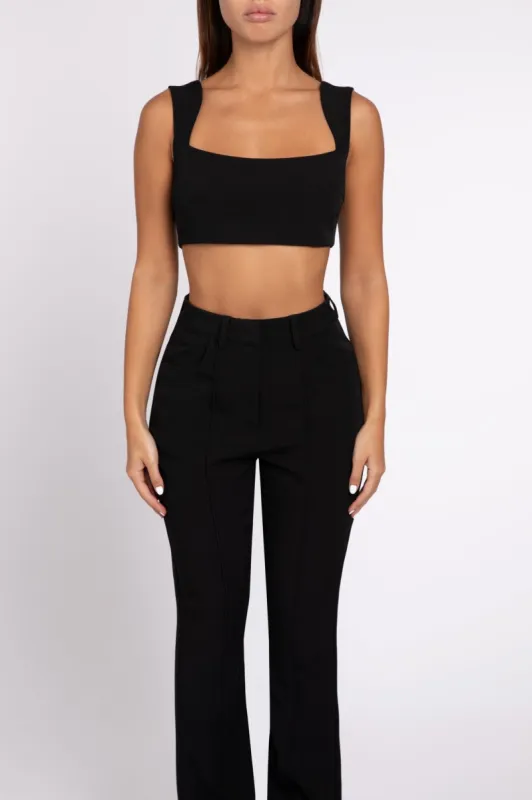 Black square neck crop top sold by Heiress Beverly Hills