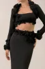 Black crepe flower embellished bolero sold by Heiress Beverly Hills