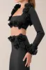 Black crepe flower embellished bolero sold by Heiress Beverly Hills