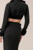 Black crepe flower embellished bolero sold by Heiress Beverly Hills