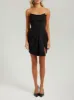 Black drape strapless corset slit crepe mini dress sold by Heiress Beverly Hills
