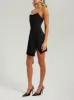 Black drape strapless corset slit crepe mini dress sold by Heiress Beverly Hills