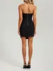 Black drape strapless corset slit crepe mini dress sold by Heiress Beverly Hills