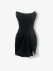 Black drape strapless corset slit crepe mini dress sold by Heiress Beverly Hills