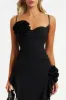 Black bustier ruffle flower maxi dress sold by Heiress Beverly Hills