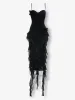 Black bustier ruffle flower maxi dress sold by Heiress Beverly Hills