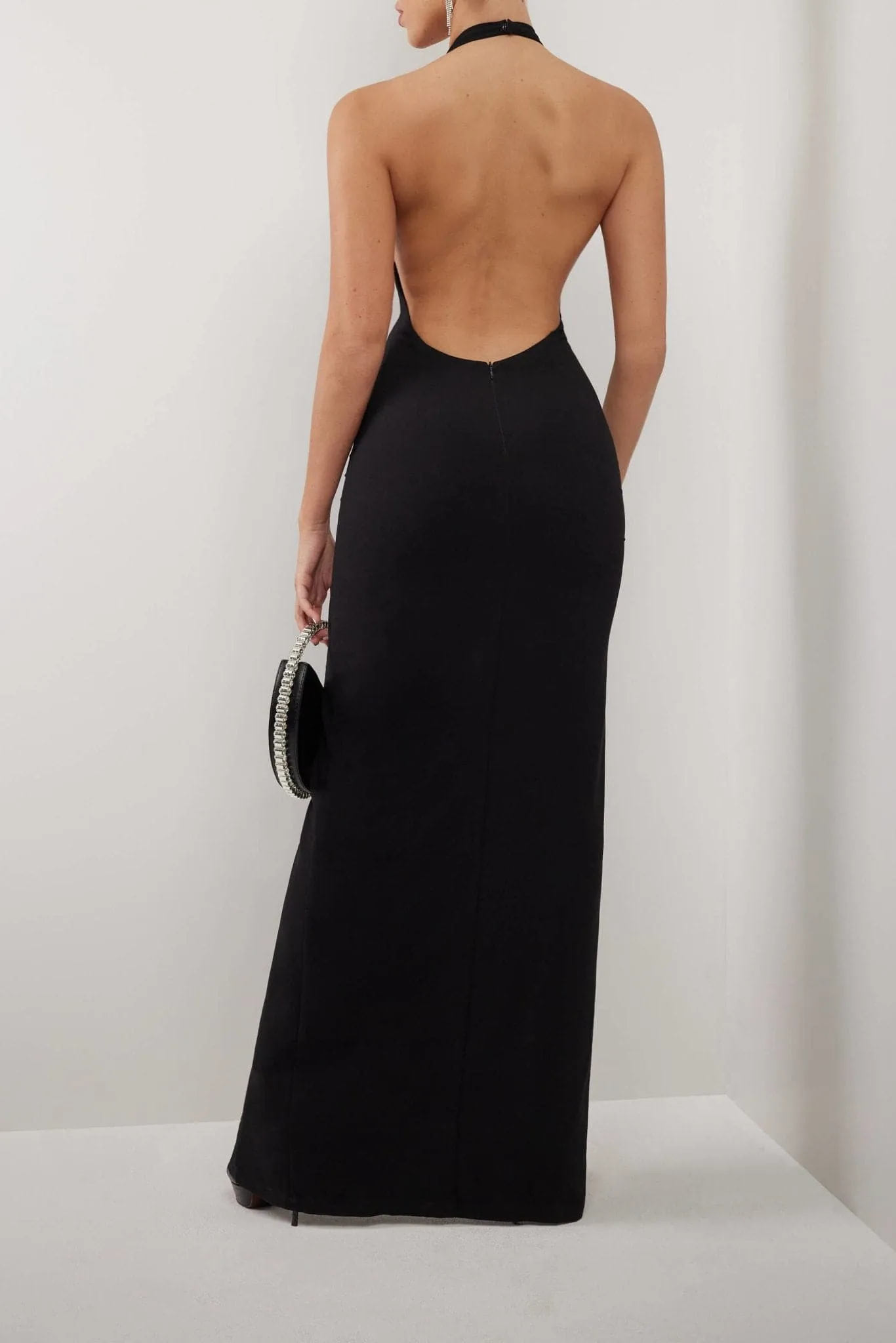 Black halter plunge neckline slit maxi dress sold by Heiress Beverly Hills product image thumbnail 3