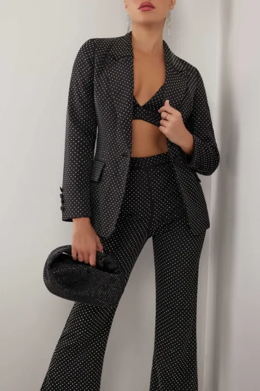 Black crystal embellished blazer top sold by Heiress Beverly Hills