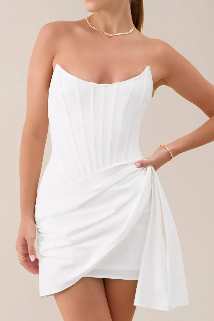 White crepe corset strapless mini dress sold by Heiress Beverly Hills product image thumbnail 2