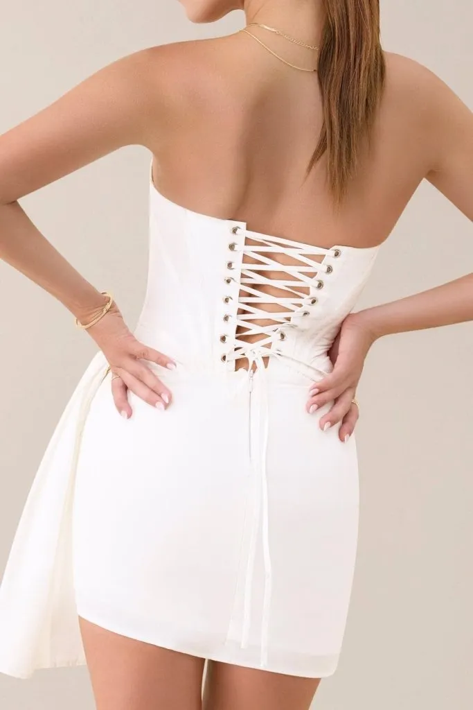 White crepe corset strapless mini dress sold by Heiress Beverly Hills product image thumbnail 4