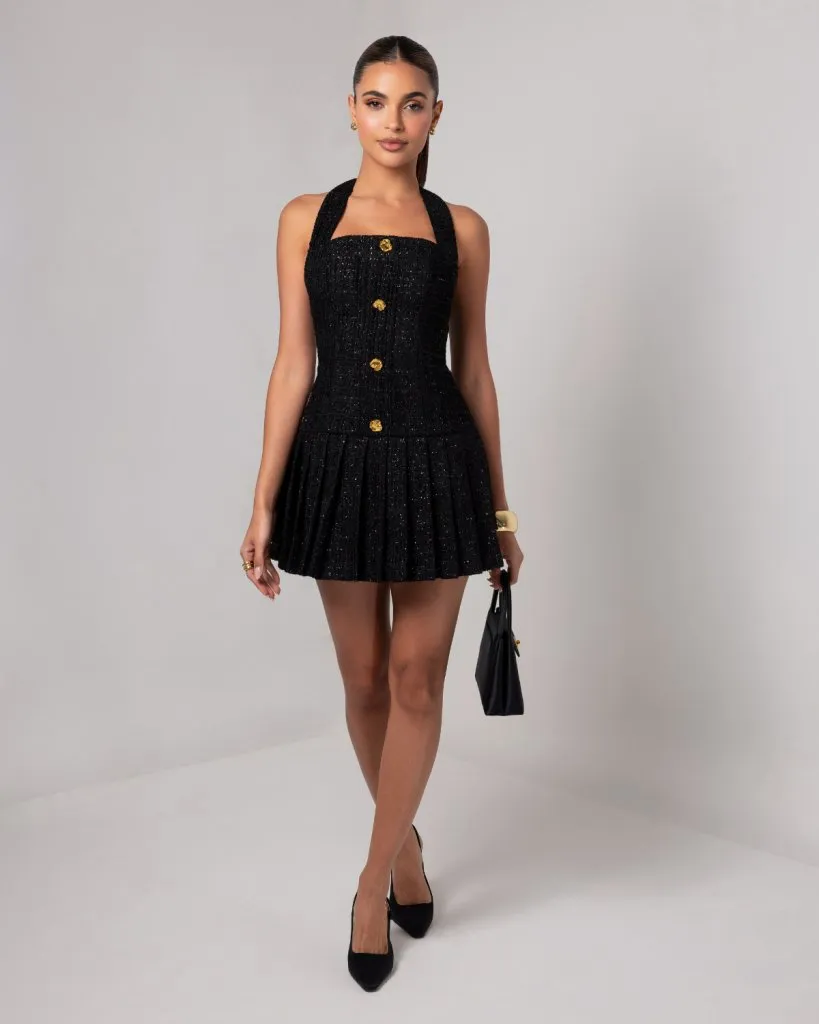 Black tweed flare mini dress sold by Heiress Beverly Hills product image thumbnail 5