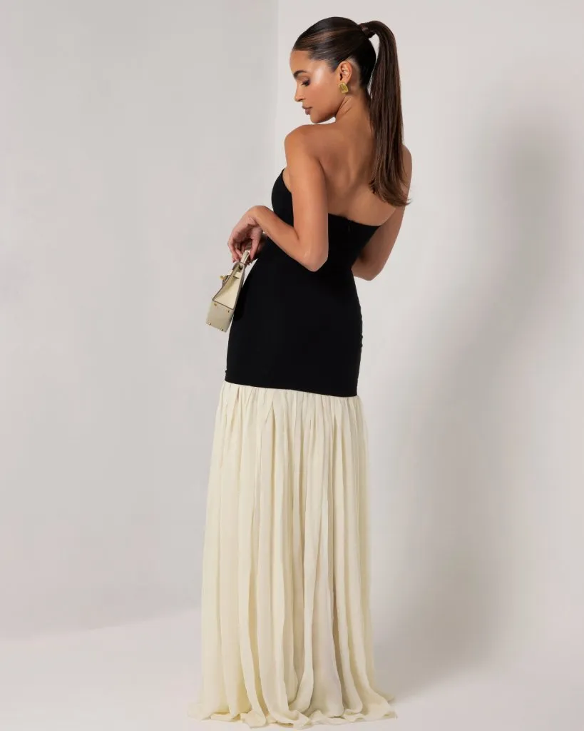 Black strapless cream chiffon maxi dress sold by Heiress Beverly Hills product image thumbnail 5