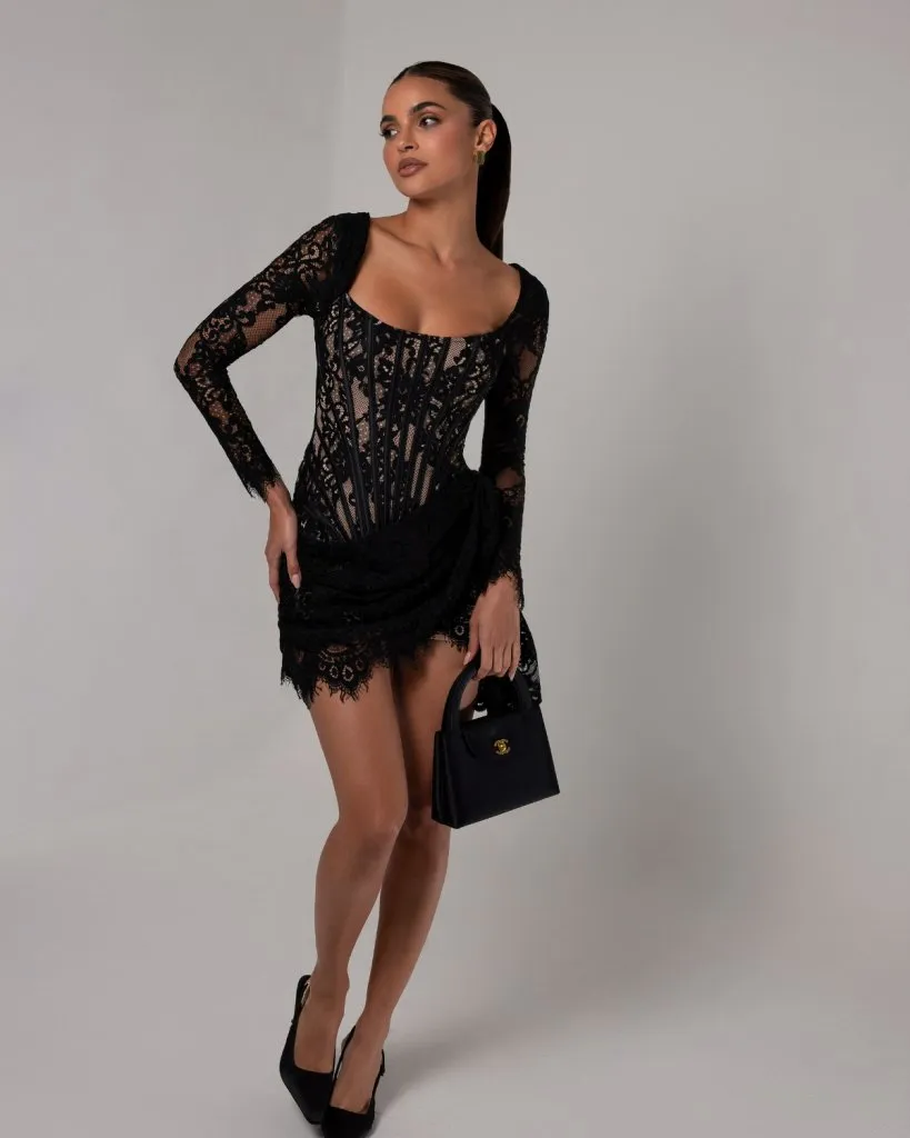 The lace corset long sleeve mini dress sold by Heiress Beverly Hills product image thumbnail 5