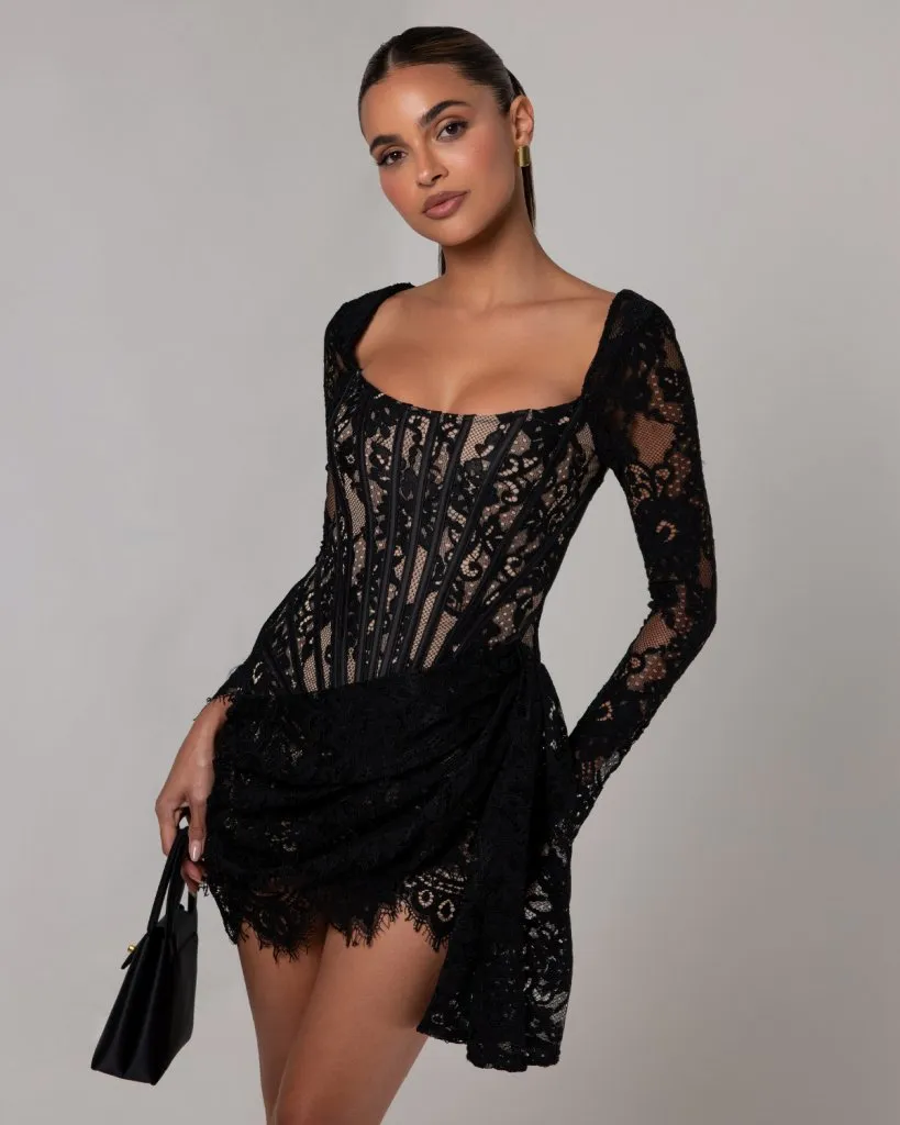 The lace corset long sleeve mini dress sold by Heiress Beverly Hills product image thumbnail 2