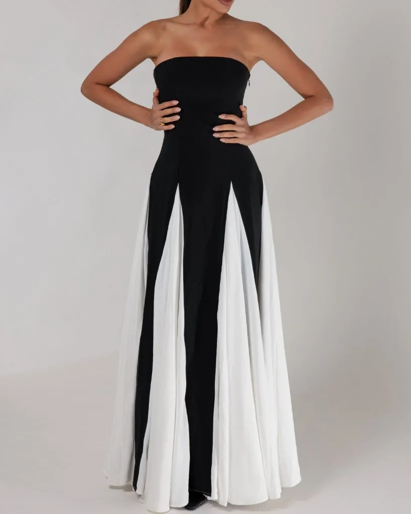 Black strapless colorblock pleated maxi dress sold by Heiress Beverly Hills product image thumbnail 2
