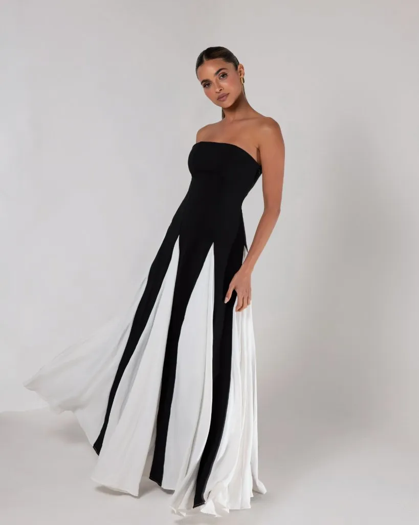 Black strapless colorblock pleated maxi dress sold by Heiress Beverly Hills product image thumbnail 5