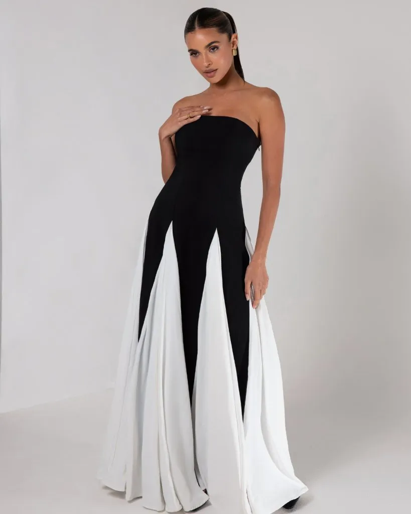 Black strapless colorblock pleated maxi dress sold by Heiress Beverly Hills product image thumbnail 3