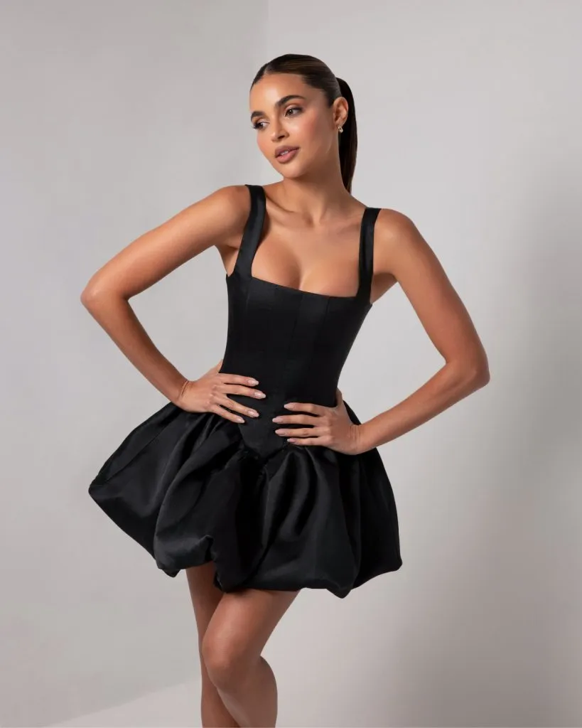 Black corset sheen mini bubble dress sold by Heiress Beverly Hills product image thumbnail 5
