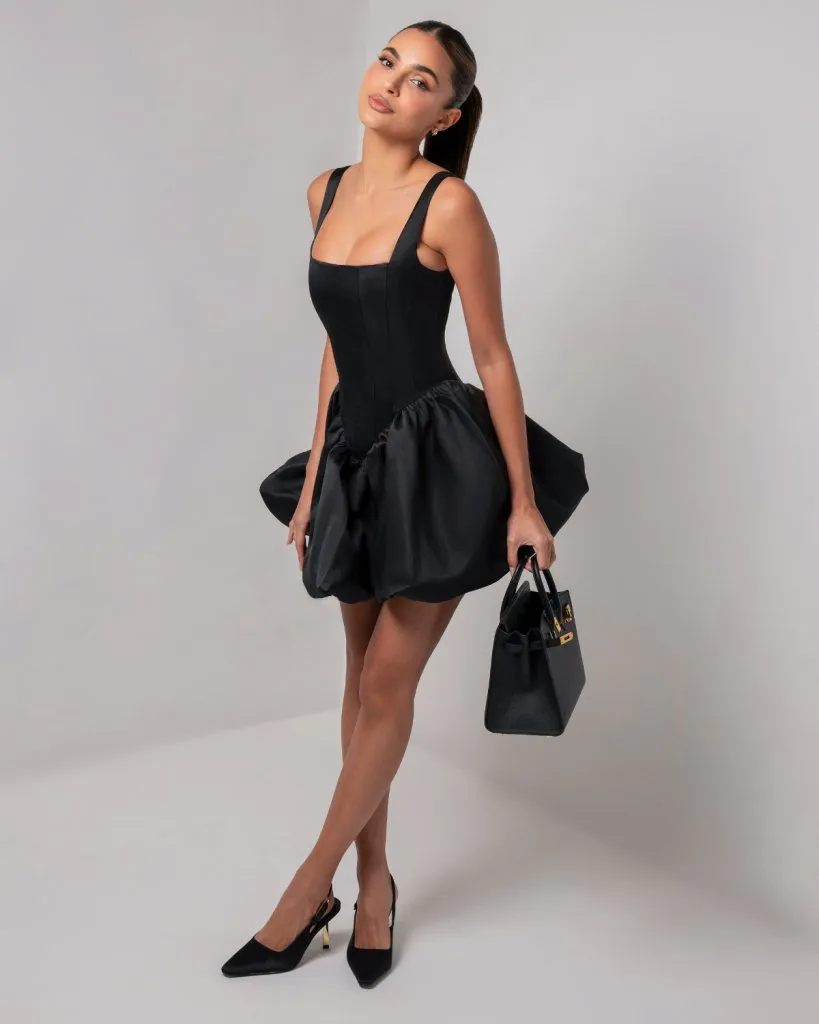 Black corset sheen mini bubble dress sold by Heiress Beverly Hills product image thumbnail 2