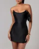 Black strapless sheen corset mini dress sold by Heiress Beverly Hills