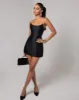 Black strapless sheen corset mini dress sold by Heiress Beverly Hills