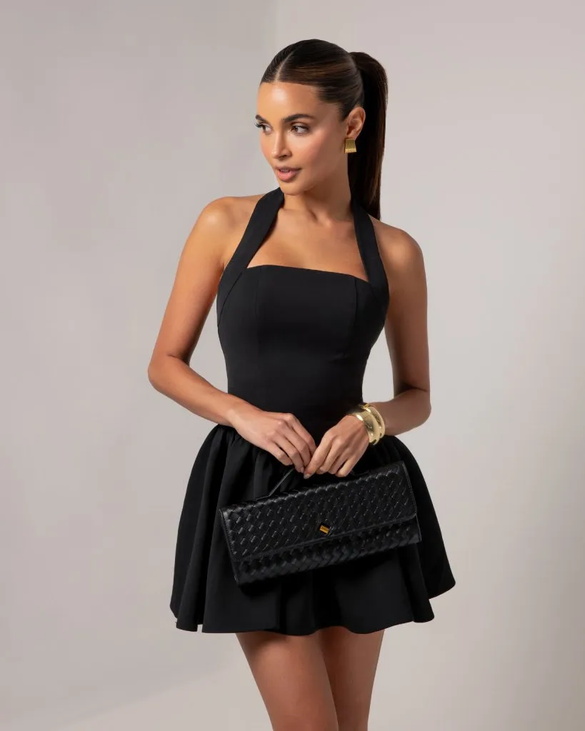 Black halter contour a-line mini dress sold by Heiress Beverly Hills product image thumbnail 4