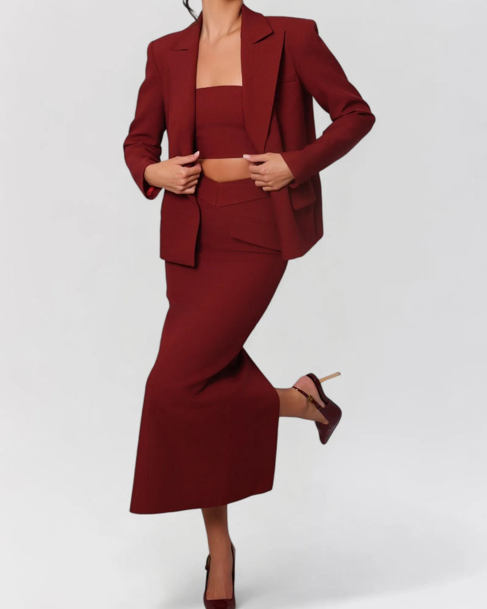 Wine red midi skirt sold by Heiress Beverly Hills product image thumbnail 3