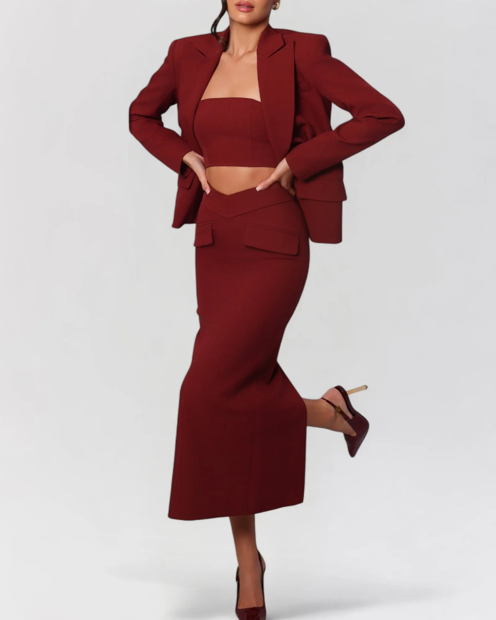 Wine red midi skirt sold by Heiress Beverly Hills product image thumbnail 4