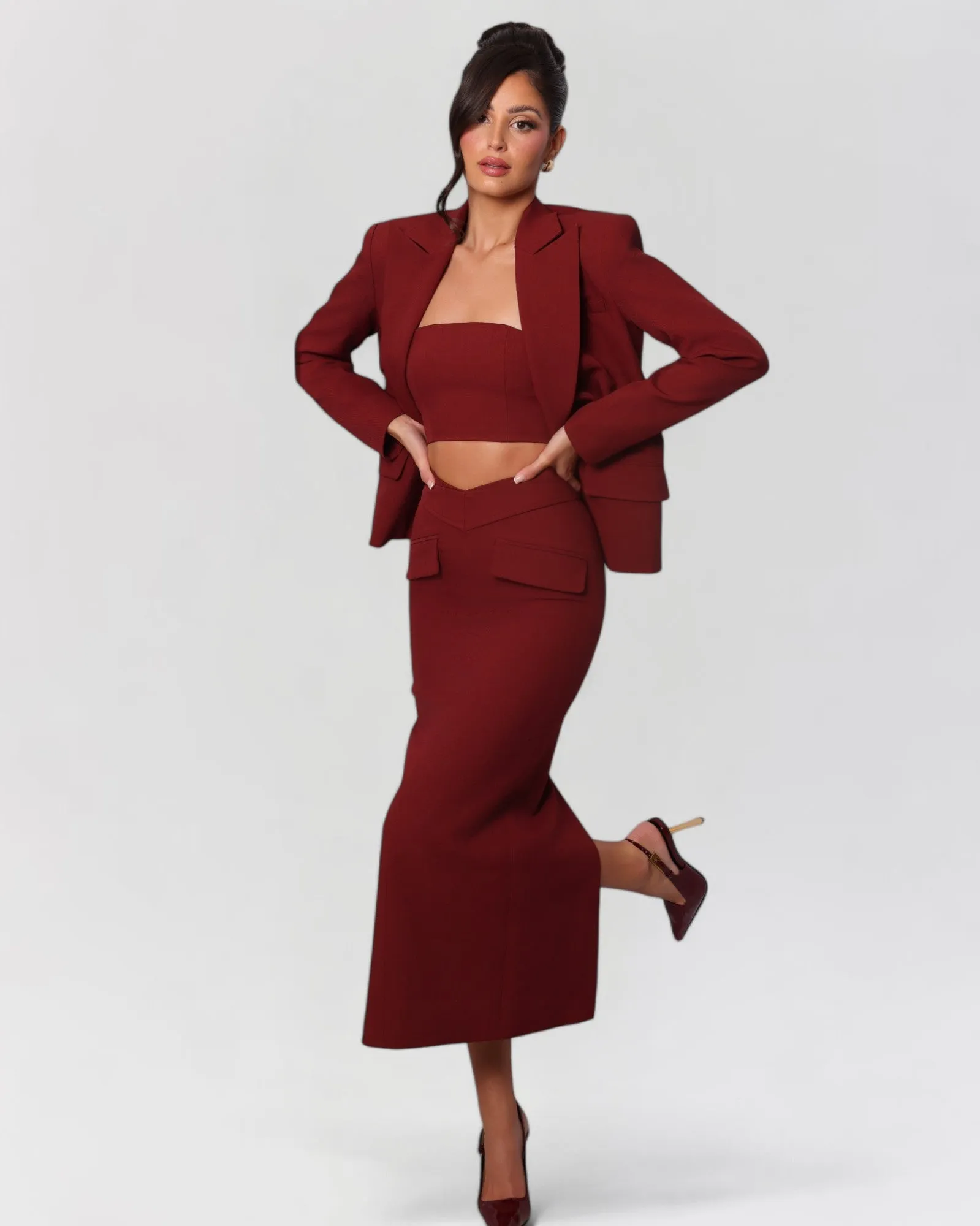 Wine red midi skirt sold by Heiress Beverly Hills product image thumbnail 5