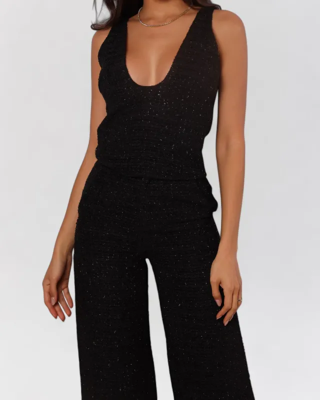 Black tweed scoop neck tank top sold by Heiress Beverly Hills