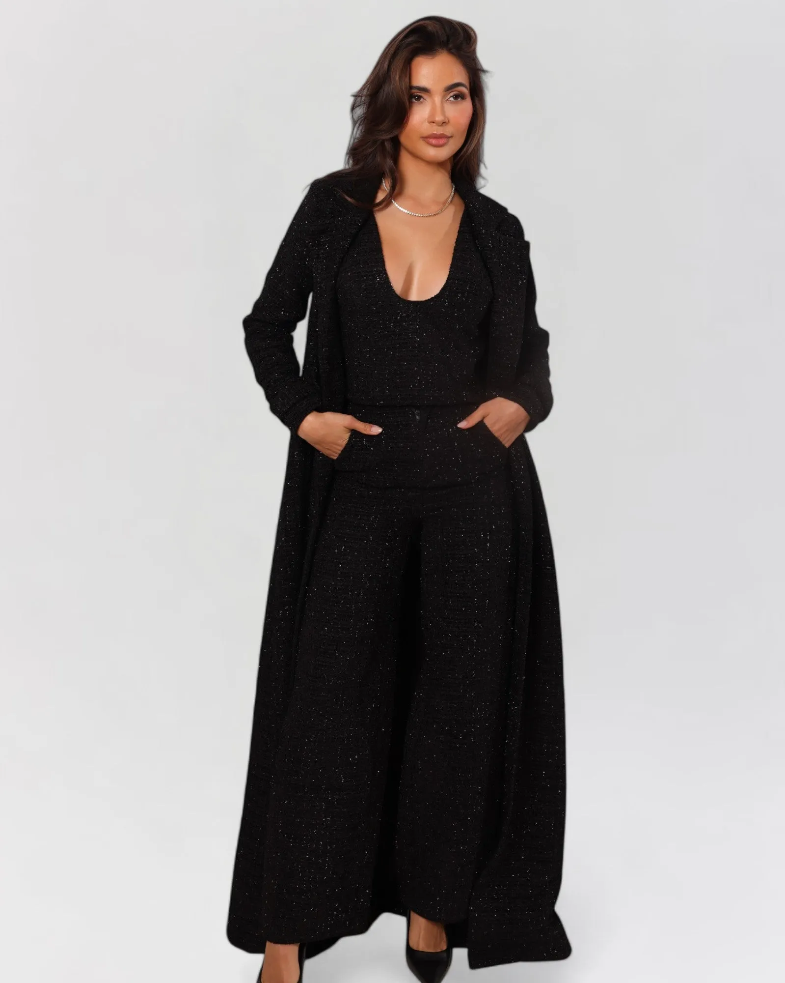 Black tweed long sleeve blazer trench coat sold by Heiress Beverly Hills product image thumbnail 2