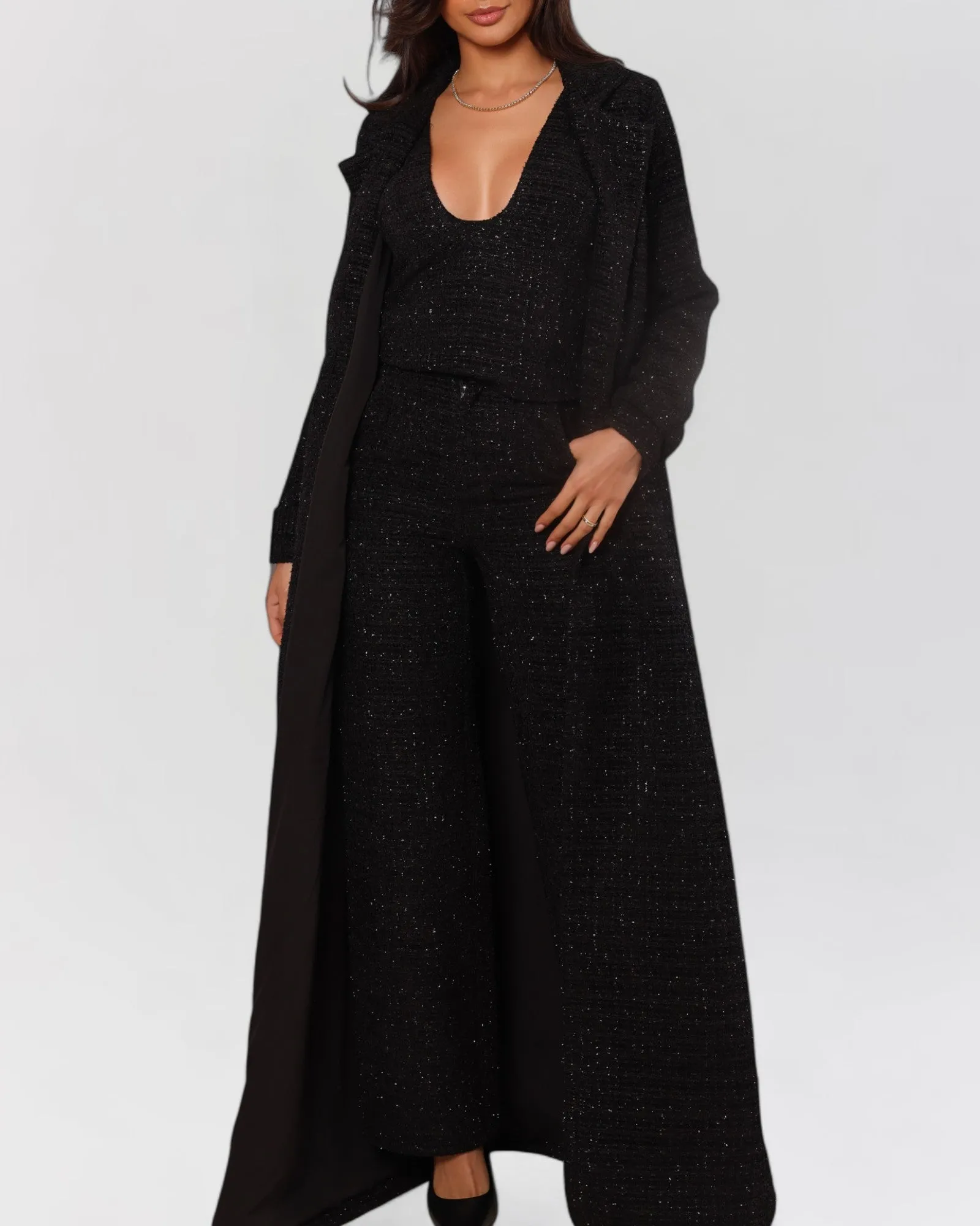 Black tweed long sleeve blazer trench coat sold by Heiress Beverly Hills product image thumbnail 4