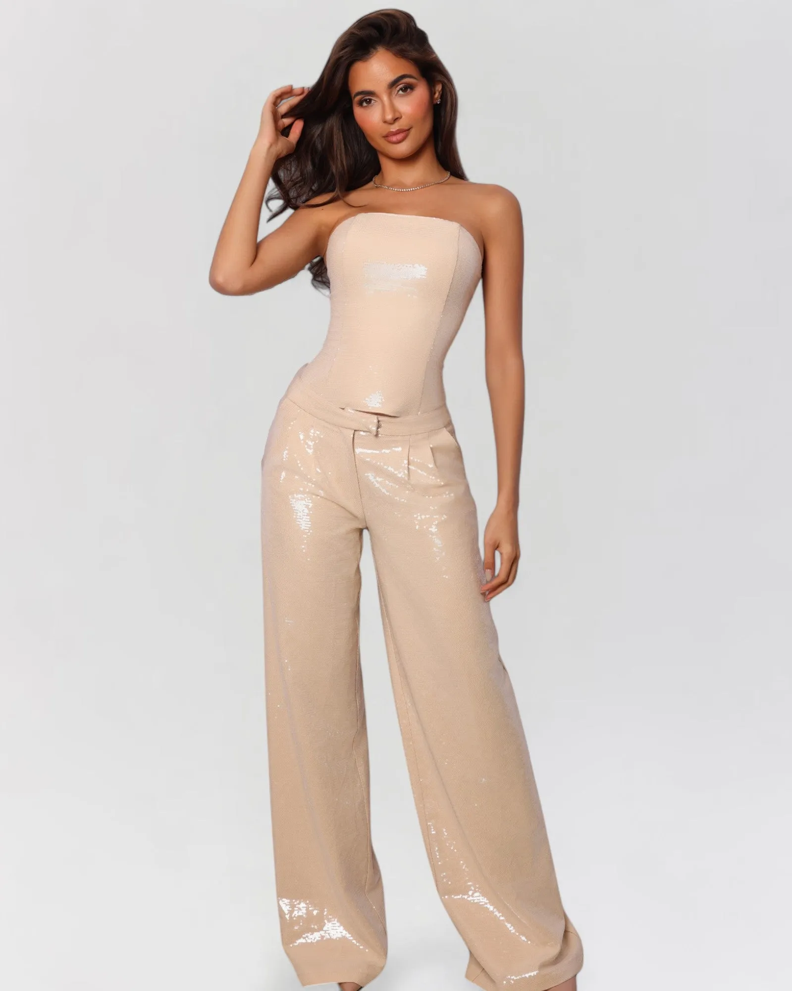 Nude sequin strapless tube top sold by Heiress Beverly Hills product image thumbnail 2