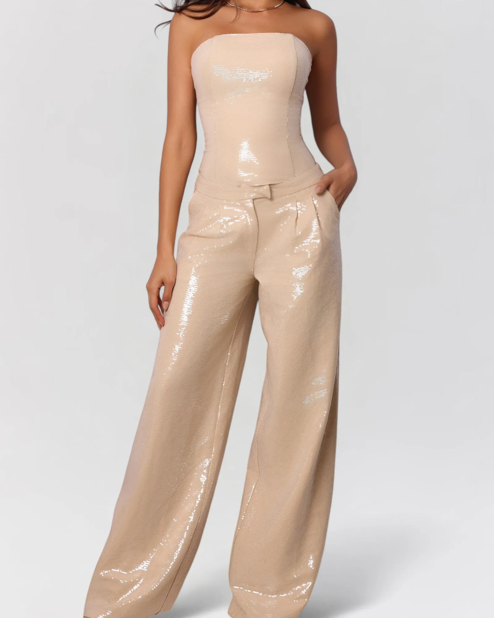 Nude sequin strapless tube top sold by Heiress Beverly Hills product image thumbnail 3