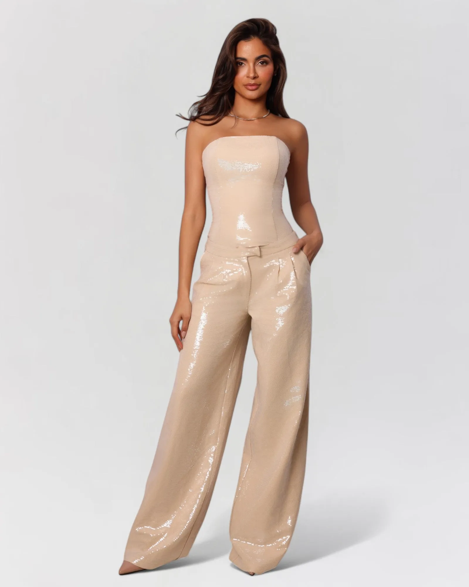 Nude sequin strapless tube top sold by Heiress Beverly Hills product image thumbnail 4