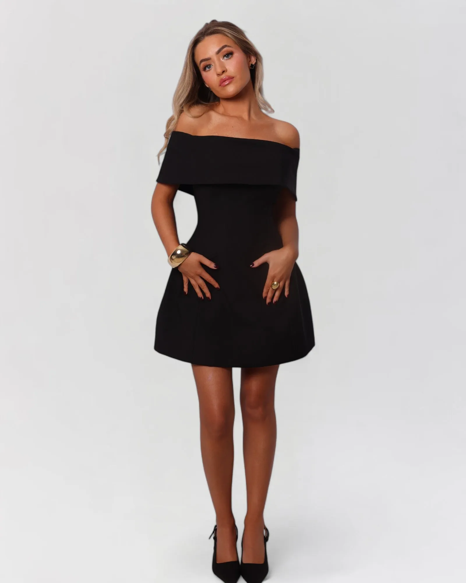 Black strapless off the shoulder a-line mini dress sold by Heiress Beverly Hills product image thumbnail 4
