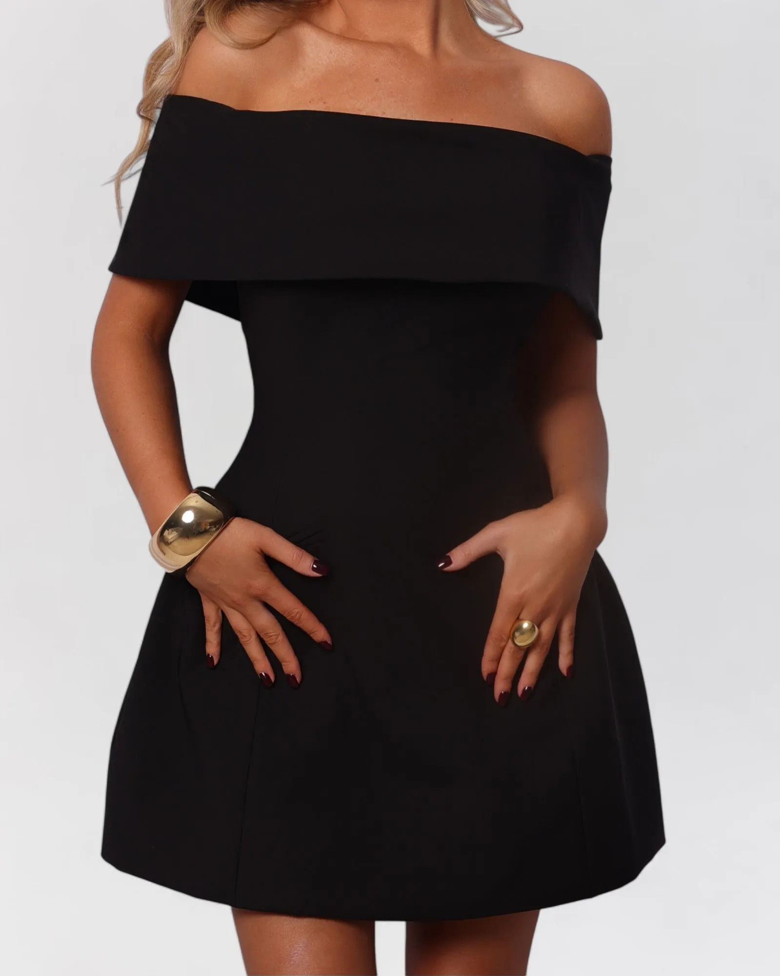 Black strapless off the shoulder a-line mini dress sold by Heiress Beverly Hills product image thumbnail 3