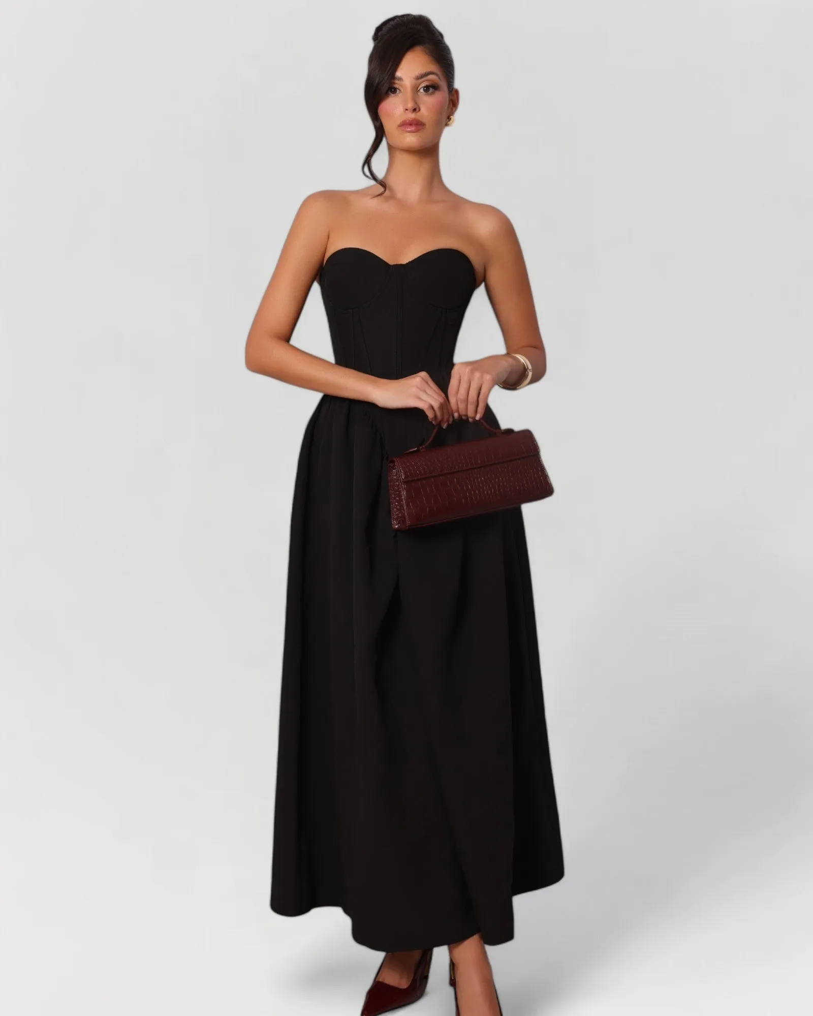 Black strapless corset cotton poplin maxi dress sold by Heiress Beverly Hills product image thumbnail 4