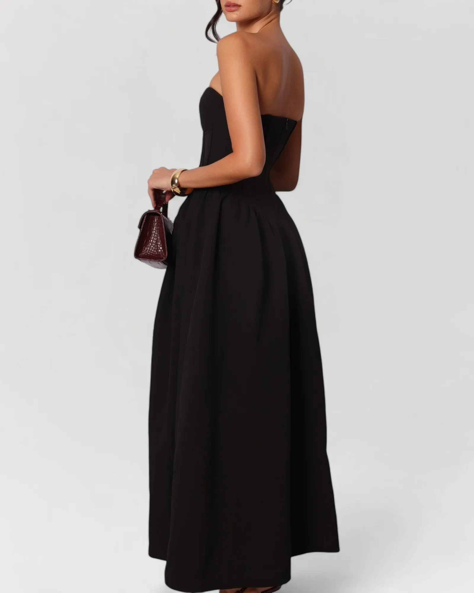 Black strapless corset cotton poplin maxi dress sold by Heiress Beverly Hills product image thumbnail 5