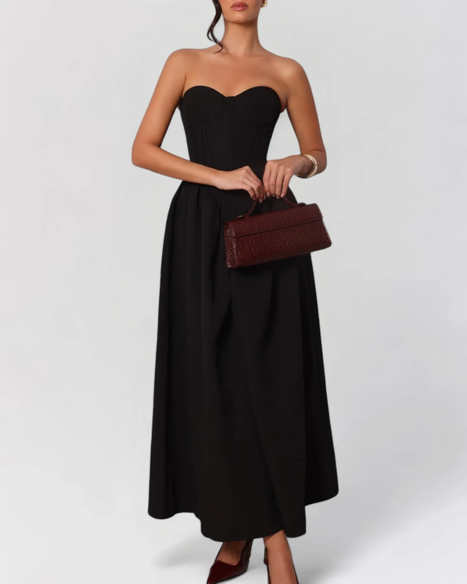 Black strapless corset cotton poplin maxi dress sold by Heiress Beverly Hills product image thumbnail 2