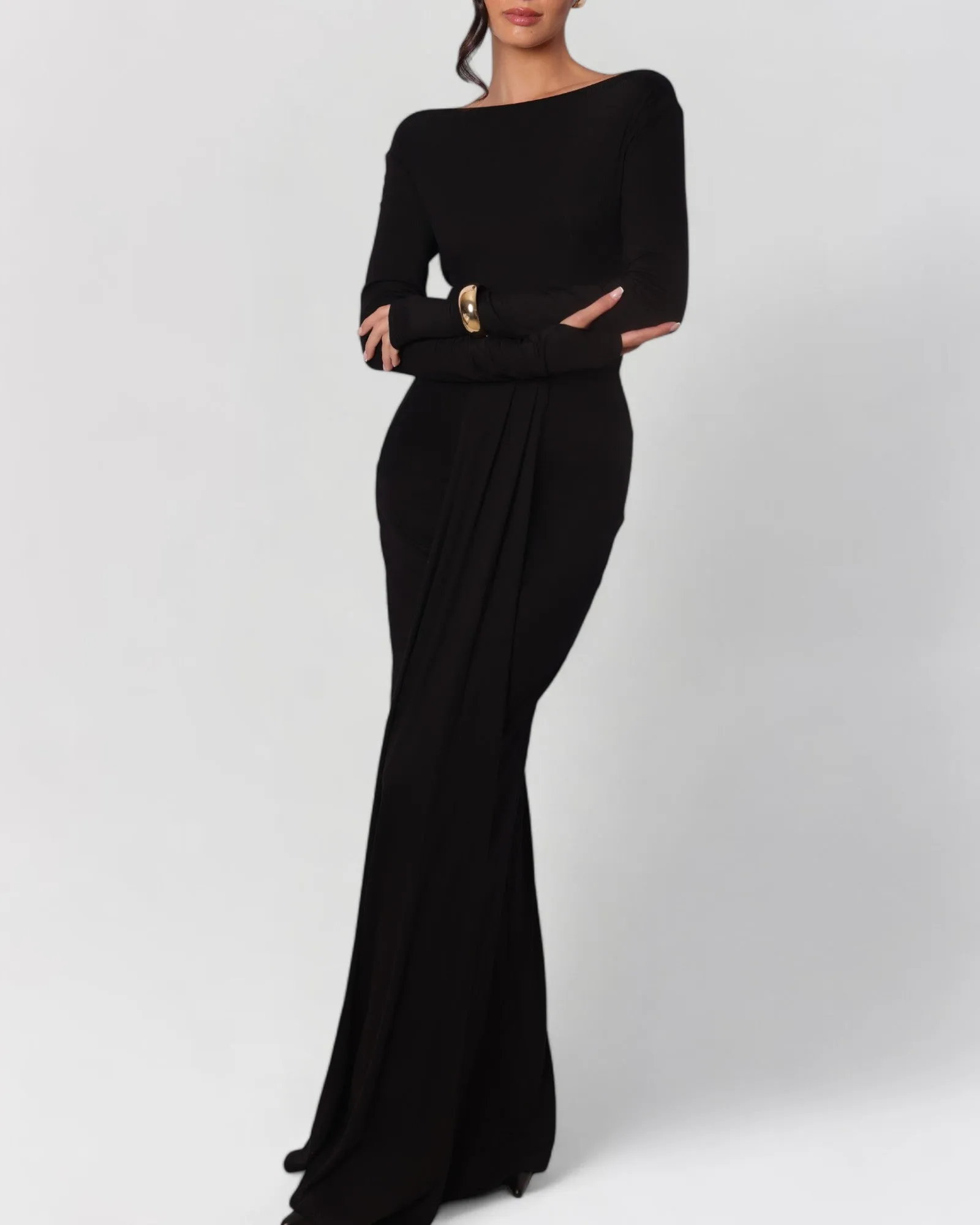 Black long sleeve twisted knit maxi dress sold by Heiress Beverly Hills product image thumbnail 2