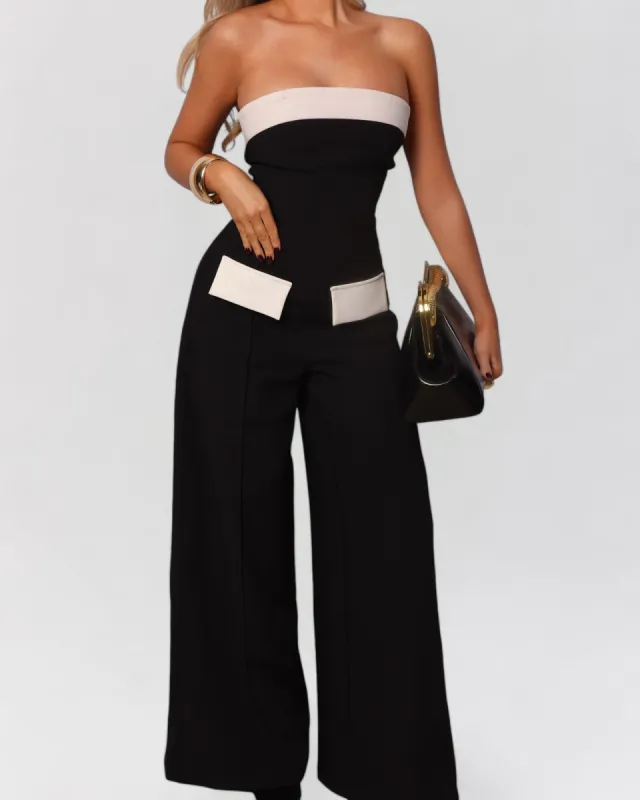 Black and white strapless tube top sold by Heiress Beverly Hills