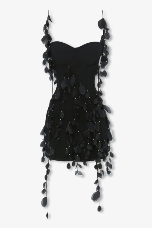 Black petal mini dress sold by Heiress Beverly Hills