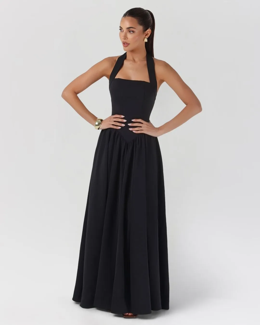 Black halter contour flowy maxi dress sold by Heiress Beverly Hills product image thumbnail 2