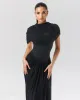 Black draped shoulder maxi dress sold by Heiress Beverly Hills