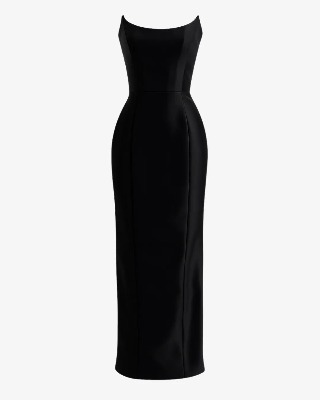 Black strapless sheen corset maxi dress sold by Heiress Beverly Hills