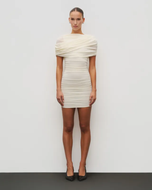 The Draped Shoulder Mini Dress sold by Heiress Beverly Hills