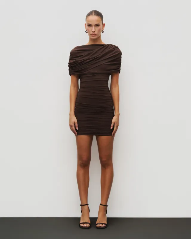 The Draped Shoulder Mini Dress sold by Heiress Beverly Hills
