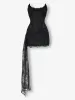 Black lace mesh corset drape mini dress sold by Heiress Beverly Hills