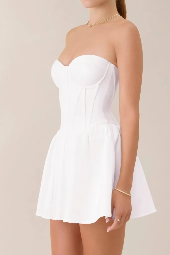 White strapless corset cotton poplin a-line mini dress sold by Heiress Beverly Hills product image thumbnail 4